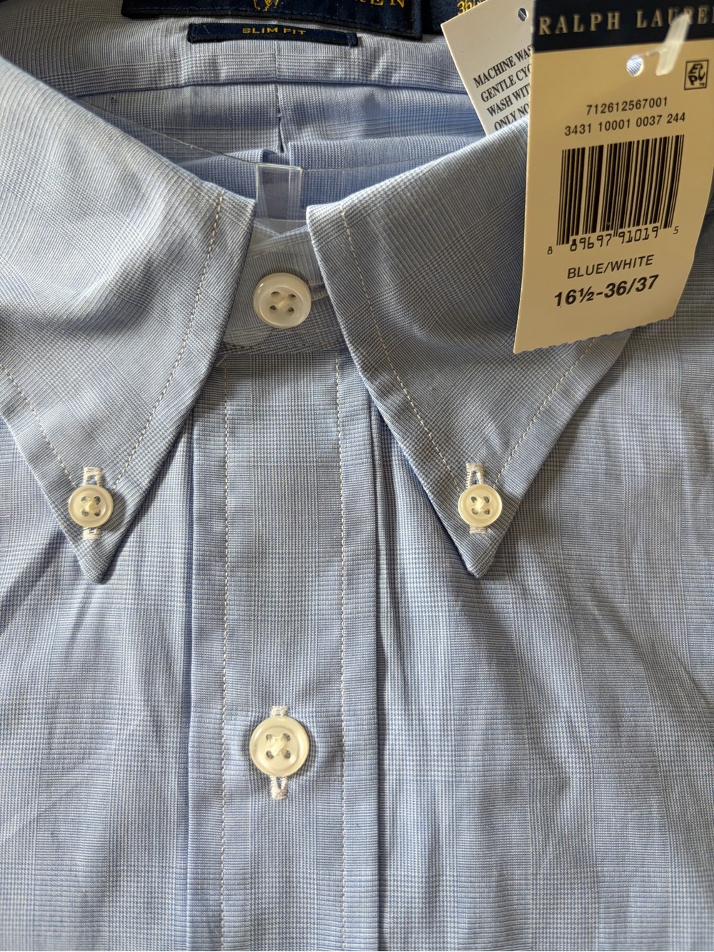 Ralph Lauren Light Blue Patterned Button-Down Oxford Slim Fit Dress Shirt - Picture 2 of 2